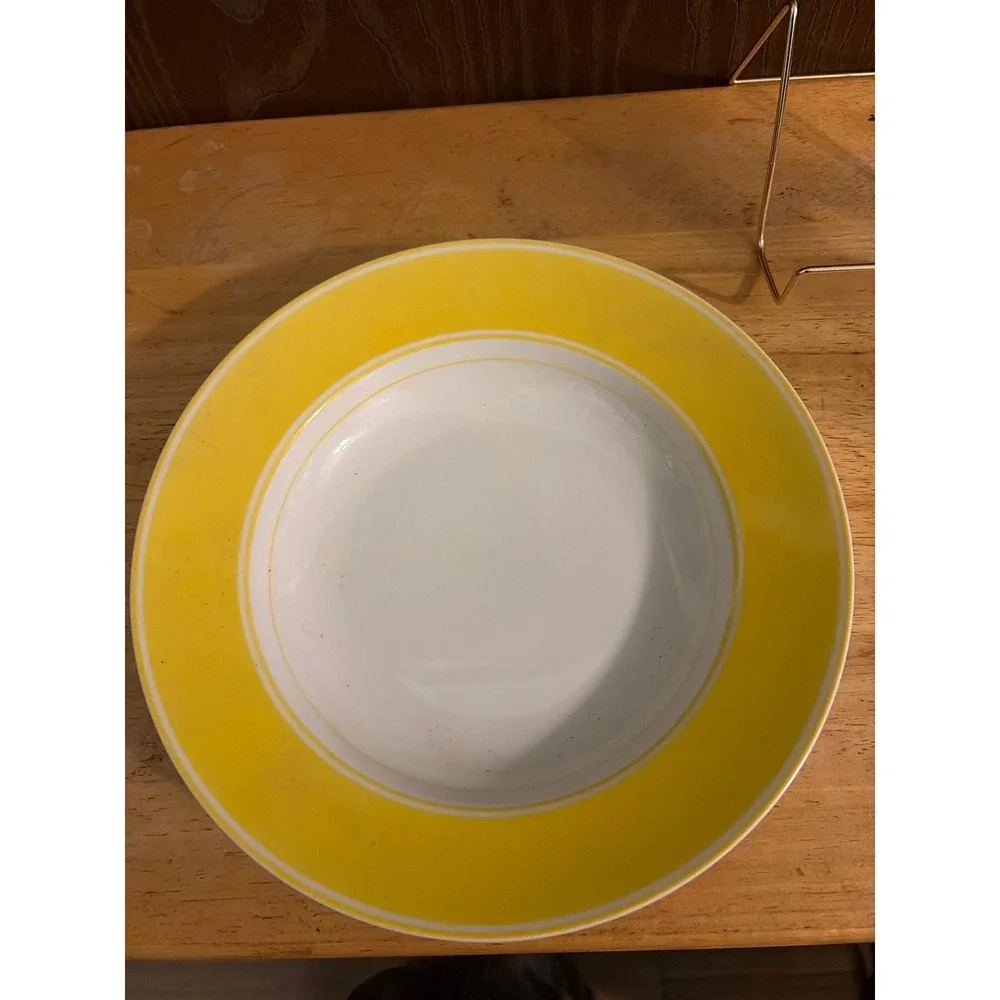 Fitz and Floyd Soup Bowl 9.25in Yellow Good Vintage 1975 MCM Pinstripe